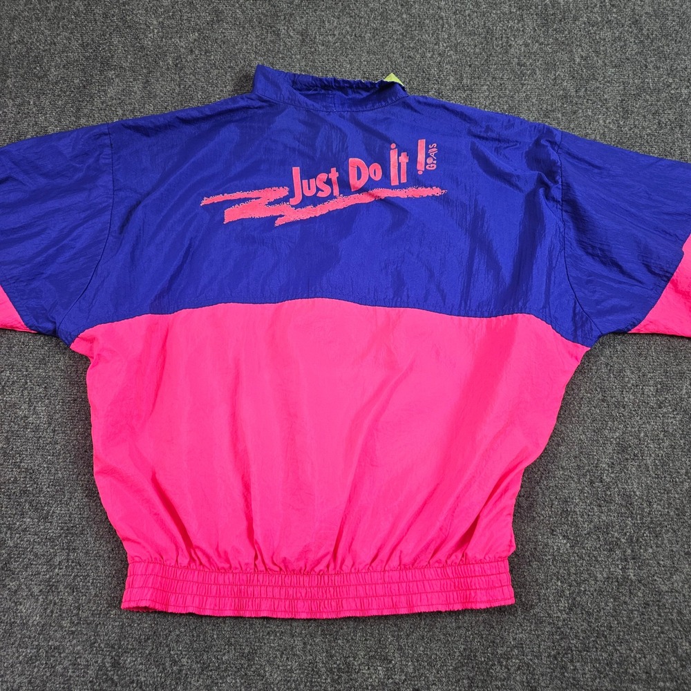 Vintage 90s Nike Windbreaker Pullover Mens L Colorblock Blue Pink Just Do It USA - Picture 2 of 7